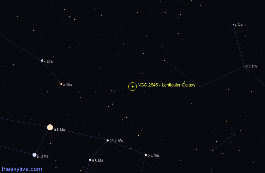 Finder chart NGC 2646 - Lenticular Galaxy in Camelopardalis star