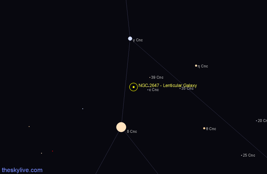 Finder chart NGC 2647 - Lenticular Galaxy in Cancer star