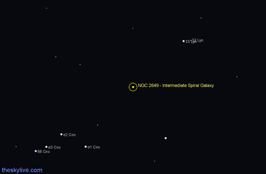 Finder chart NGC 2649 - Intermediate Spiral Galaxy in Lynx star