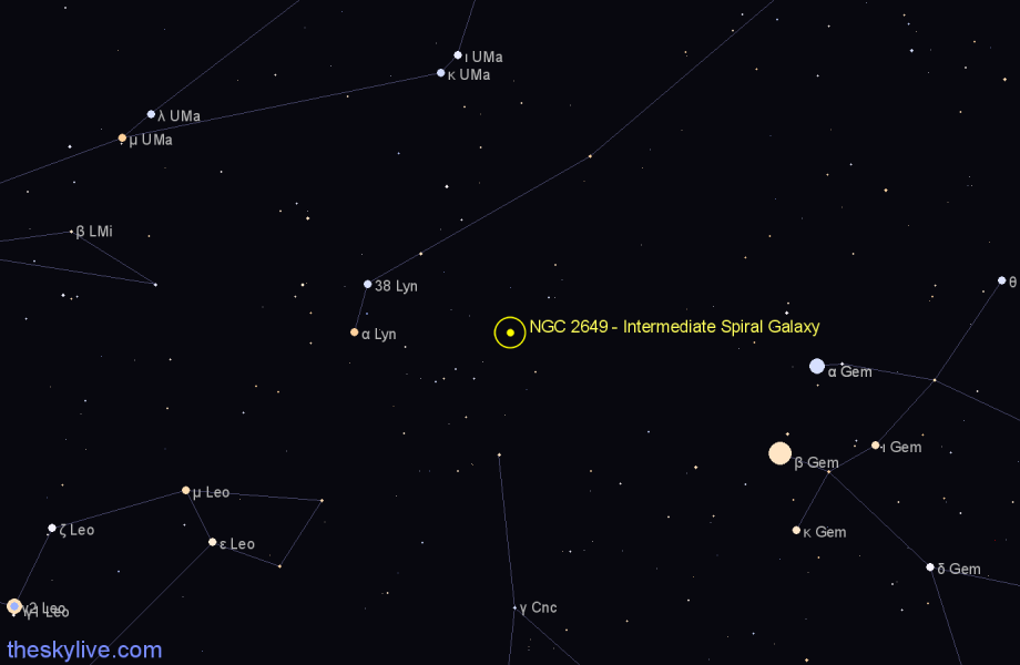 Finder chart NGC 2649 - Intermediate Spiral Galaxy in Lynx star