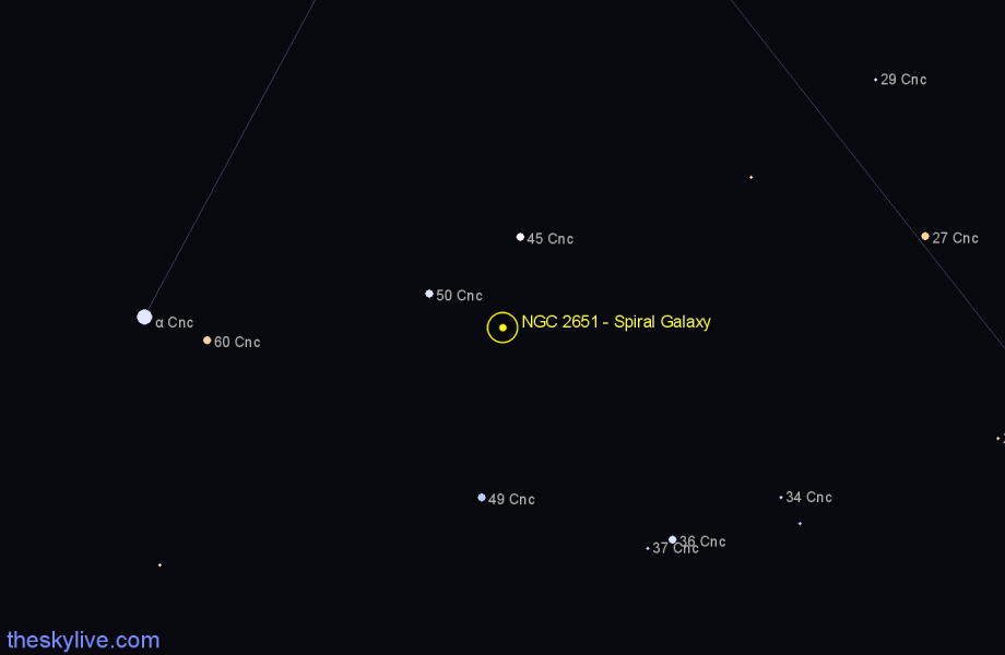 Finder chart NGC 2651 - Spiral Galaxy in Cancer star