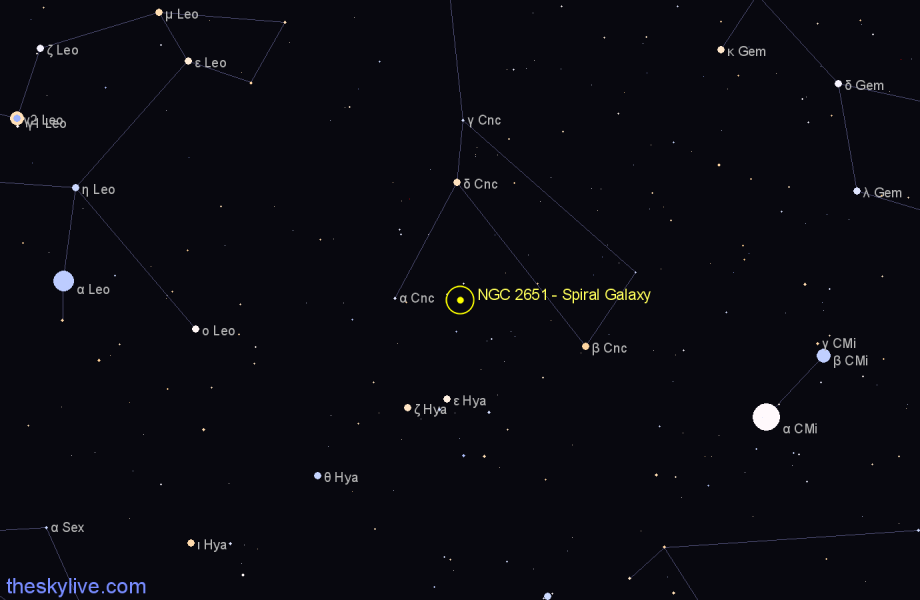 Finder chart NGC 2651 - Spiral Galaxy in Cancer star