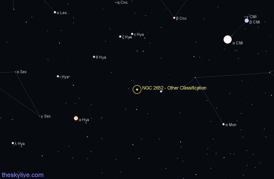 Finder chart NGC 2652 - Other Classification in Hydra star
