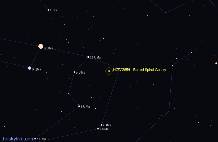 Finder chart NGC 2654 - Barred Spiral Galaxy in Ursa Major star