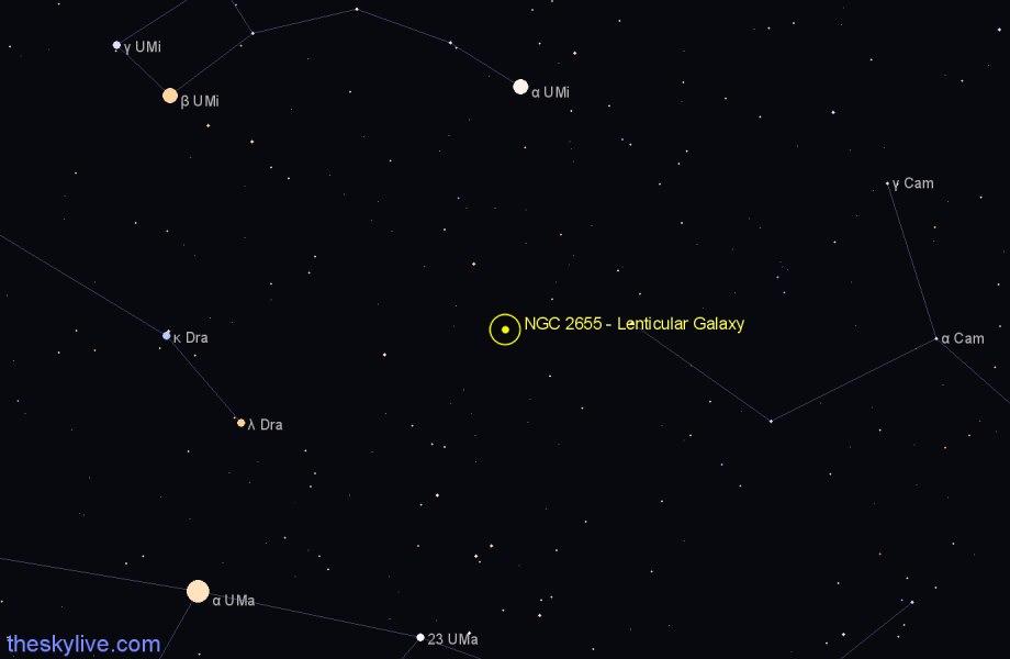 Finder chart NGC 2655 - Lenticular Galaxy in Camelopardalis star