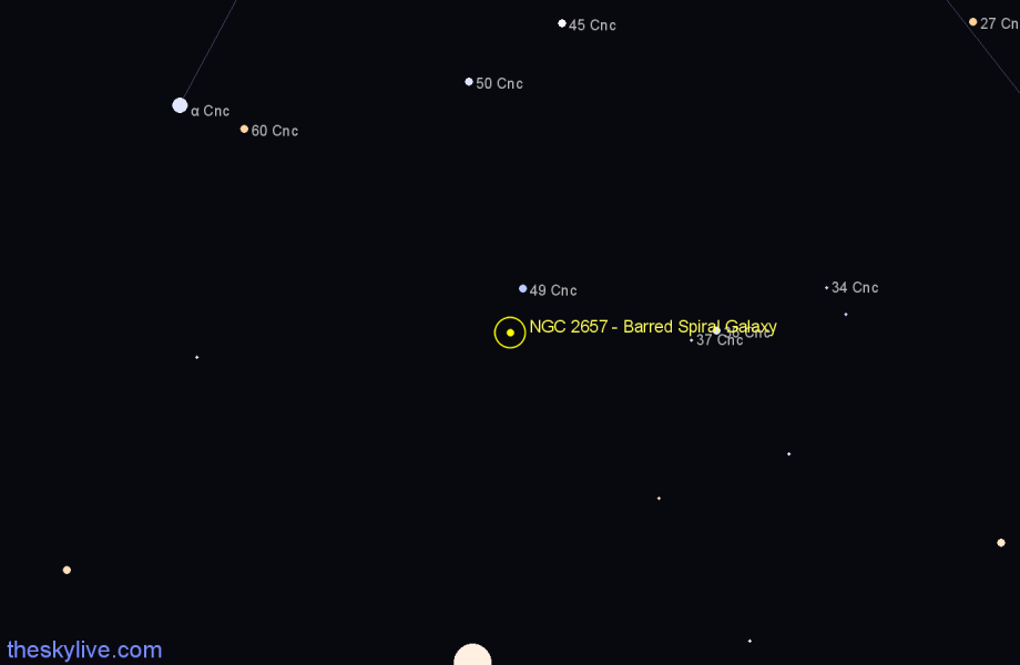 Finder chart NGC 2657 - Barred Spiral Galaxy in Cancer star