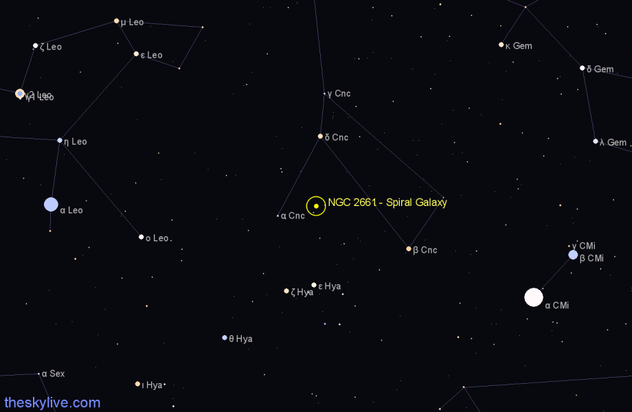 Finder chart NGC 2661 - Spiral Galaxy in Cancer star