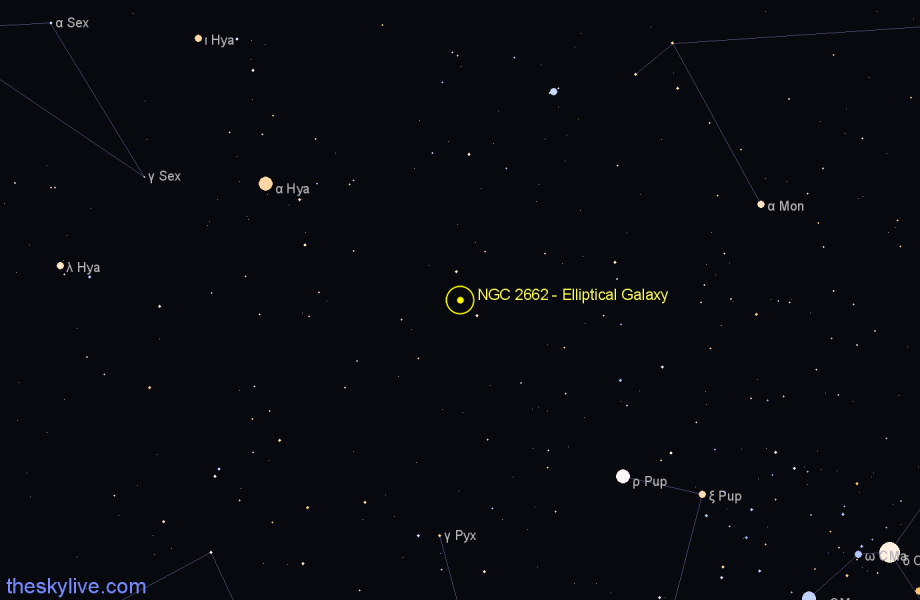 Finder chart NGC 2662 - Elliptical Galaxy in Hydra star