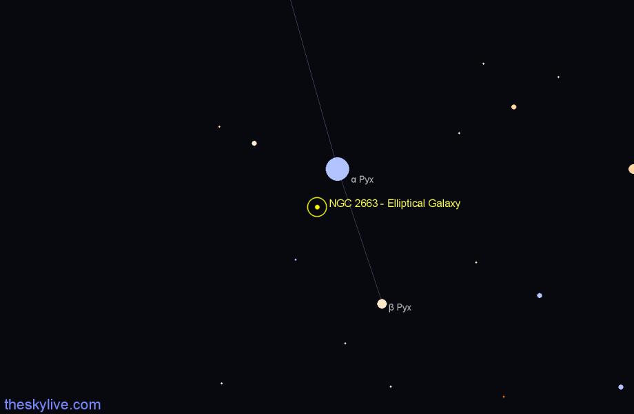 Finder chart NGC 2663 - Elliptical Galaxy in Pyxis star