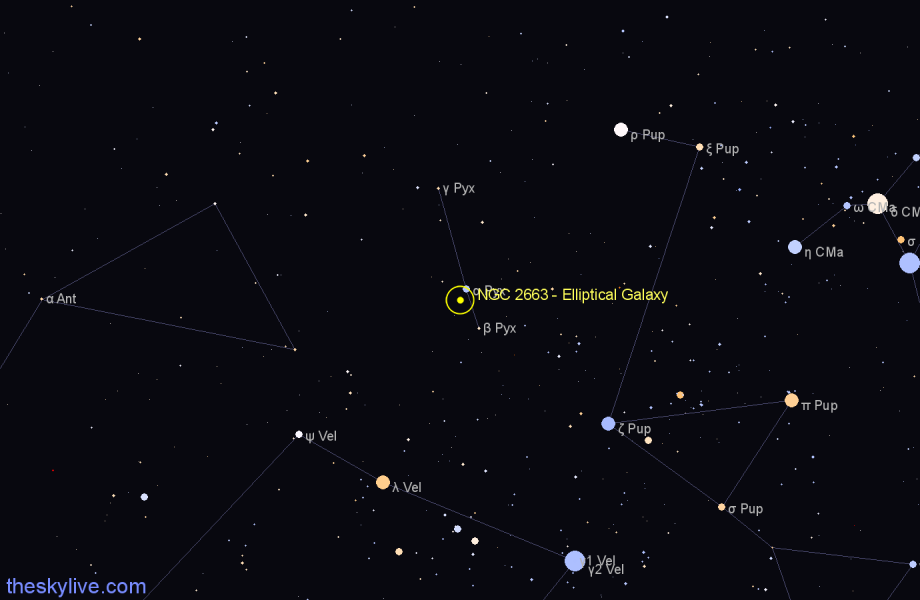 Finder chart NGC 2663 - Elliptical Galaxy in Pyxis star