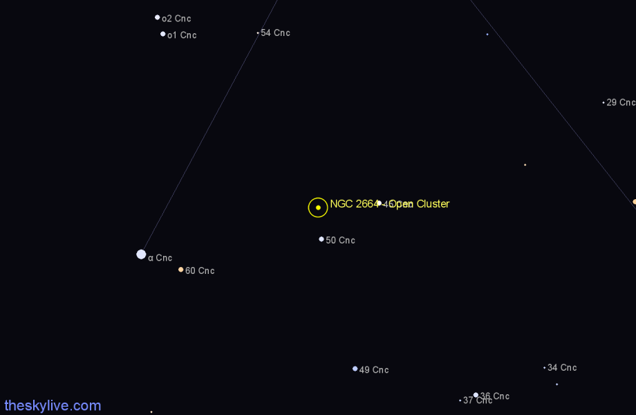 Finder chart NGC 2664 - Open Cluster in Cancer star