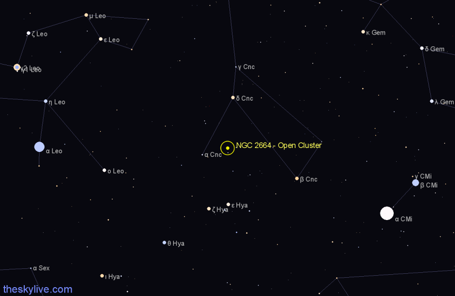 Finder chart NGC 2664 - Open Cluster in Cancer star