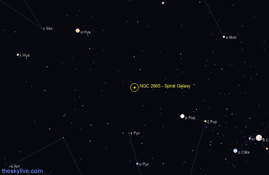 Finder chart NGC 2665 - Spiral Galaxy in Hydra star