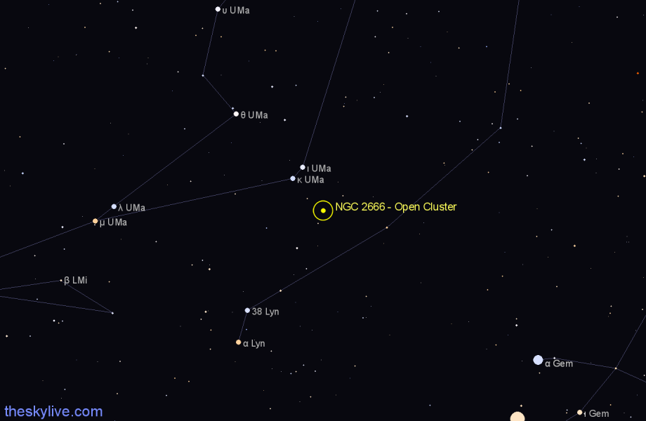 Finder chart NGC 2666 - Open Cluster in Lynx star