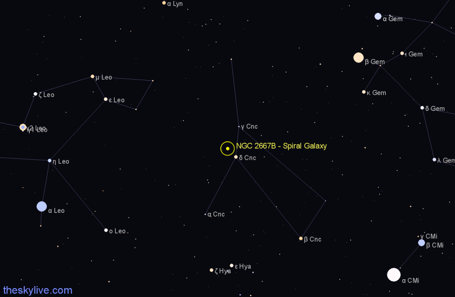 Finder chart NGC 2667B - Spiral Galaxy in Cancer star