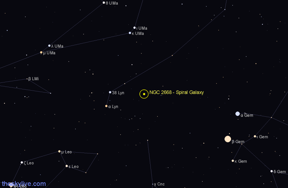 Finder chart NGC 2668 - Spiral Galaxy in Lynx star