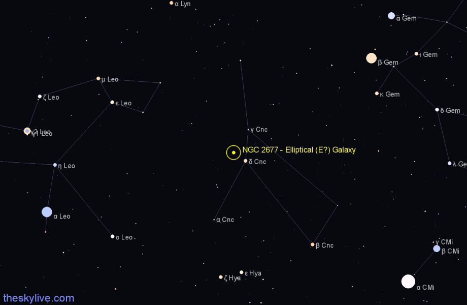 Finder chart NGC 2677 - Elliptical (E?) Galaxy in Cancer star