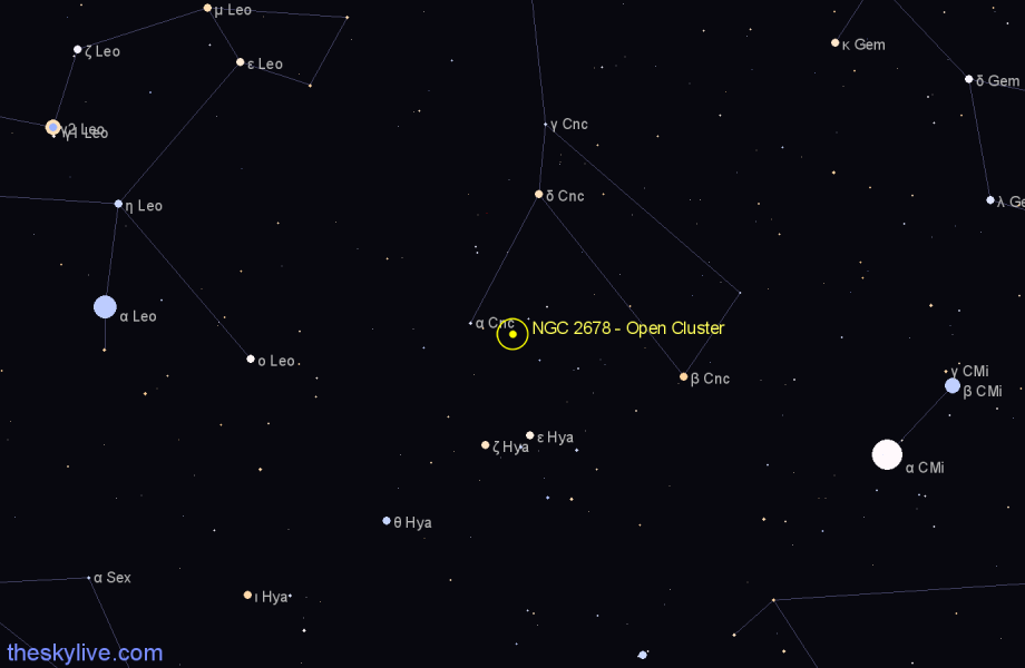 Finder chart NGC 2678 - Open Cluster in Cancer star