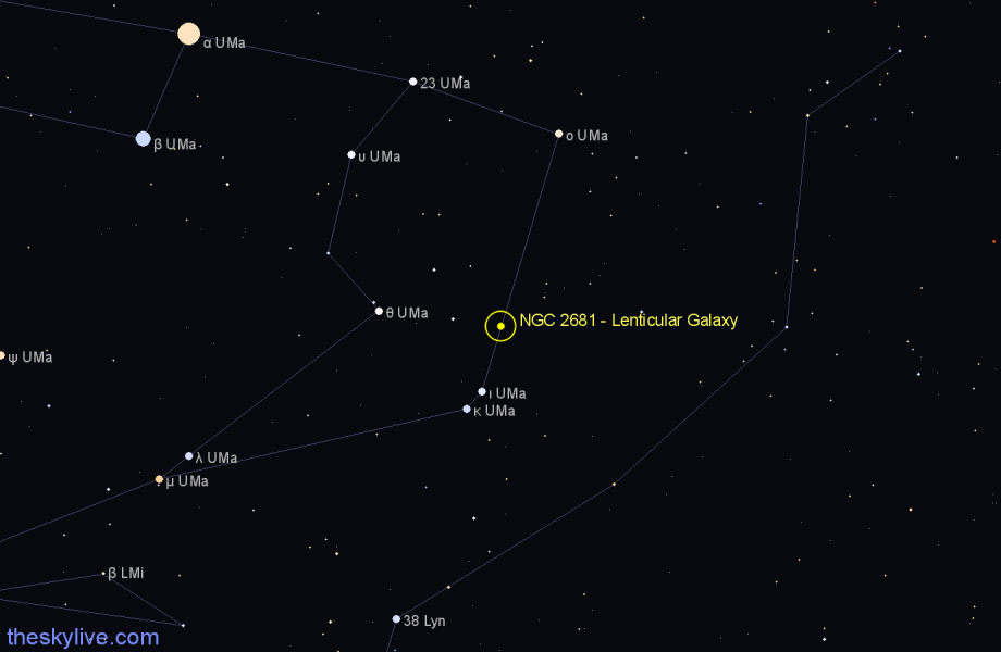 Finder chart NGC 2681 - Lenticular Galaxy in Ursa Major star