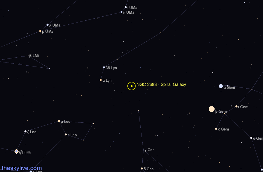 Finder chart NGC 2683 - Spiral Galaxy in Lynx star