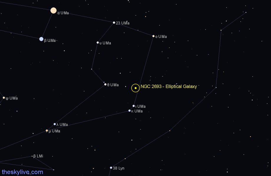 Finder chart NGC 2693 - Elliptical Galaxy in Ursa Major star