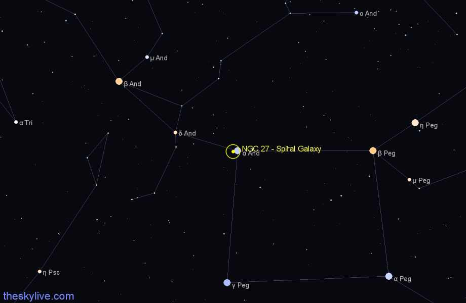 Finder chart NGC 27 - Spiral Galaxy in Andromeda star