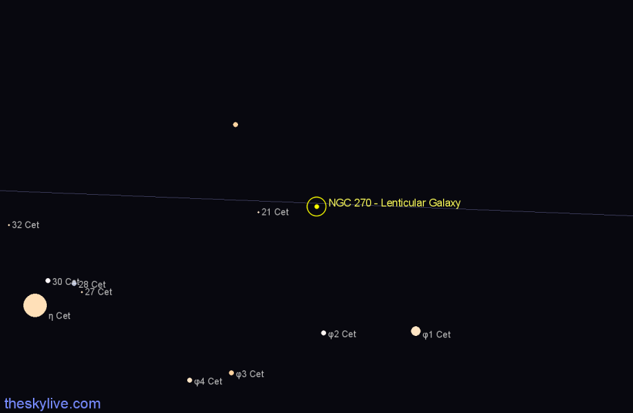 Finder chart NGC 270 - Lenticular Galaxy in Cetus star