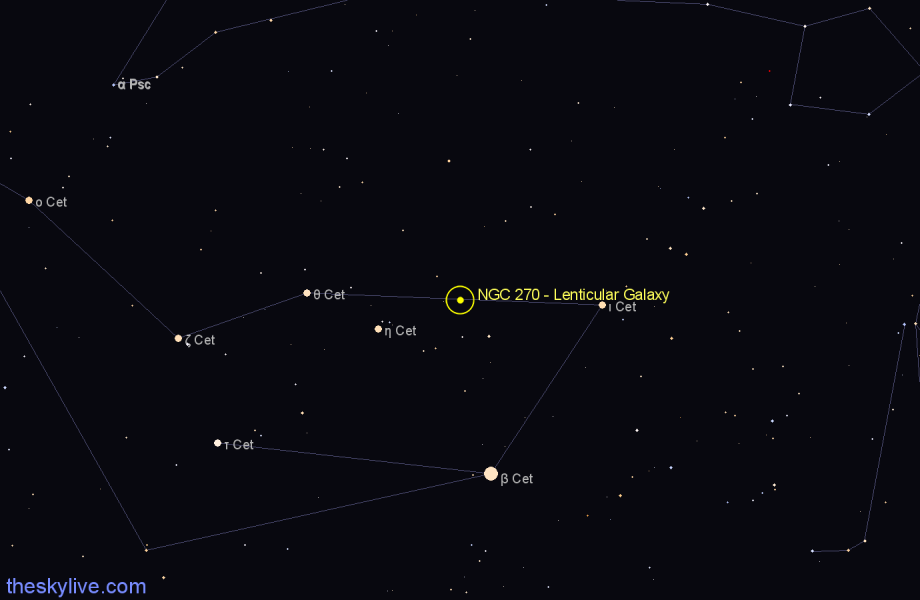 Finder chart NGC 270 - Lenticular Galaxy in Cetus star