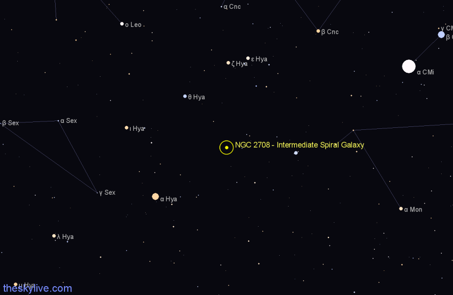 Finder chart NGC 2708 - Intermediate Spiral Galaxy in Hydra star