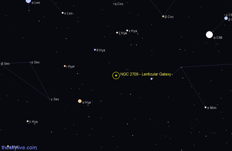 Finder chart NGC 2709 - Lenticular Galaxy in Hydra star