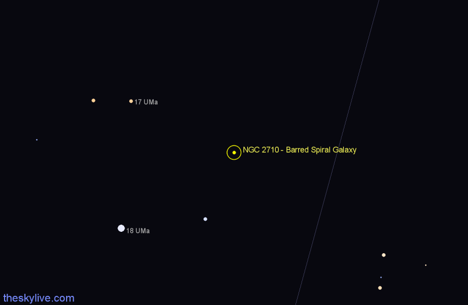 Finder chart NGC 2710 - Barred Spiral Galaxy in Ursa Major star