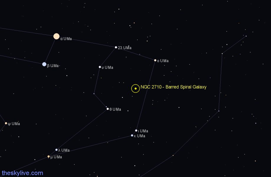 Finder chart NGC 2710 - Barred Spiral Galaxy in Ursa Major star