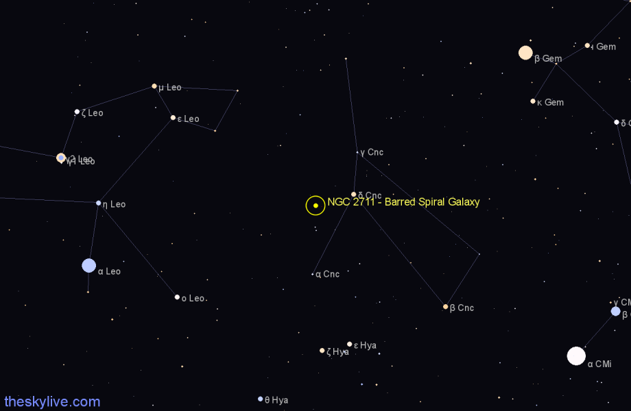 Finder chart NGC 2711 - Barred Spiral Galaxy in Cancer star