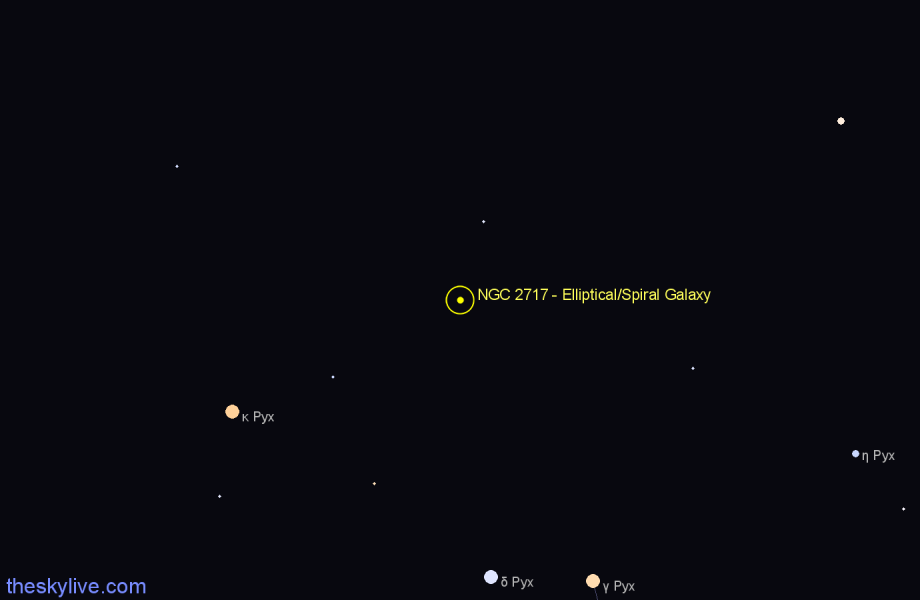 Finder chart NGC 2717 - Elliptical/Spiral Galaxy in Pyxis star