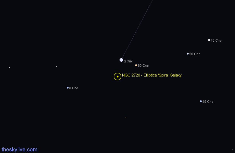 Finder chart NGC 2720 - Elliptical/Spiral Galaxy in Cancer star