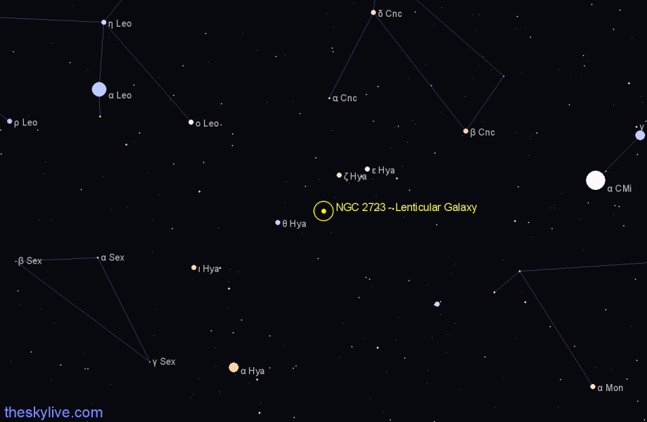 Finder chart NGC 2723 - Lenticular Galaxy in Hydra star