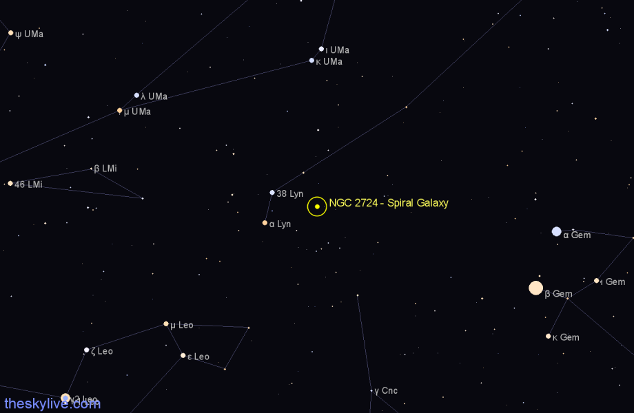 Finder chart NGC 2724 - Spiral Galaxy in Lynx star