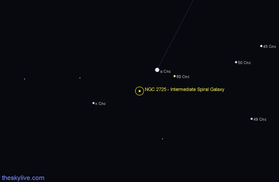 Finder chart NGC 2725 - Intermediate Spiral Galaxy in Cancer star