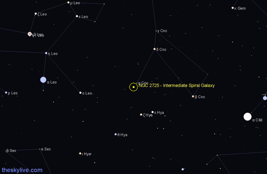 Finder chart NGC 2725 - Intermediate Spiral Galaxy in Cancer star