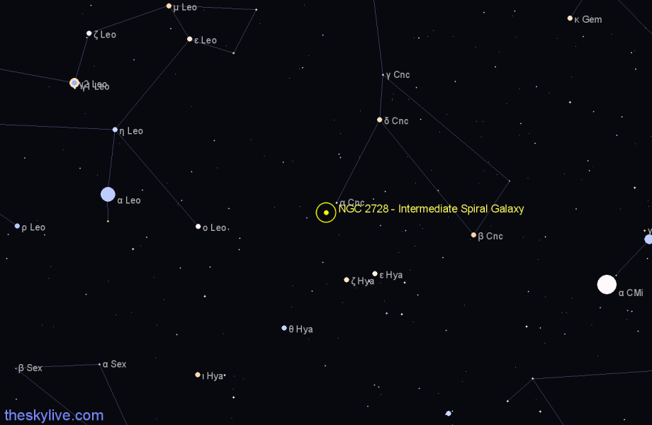 Finder chart NGC 2728 - Intermediate Spiral Galaxy in Cancer star