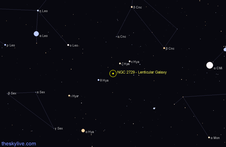 Finder chart NGC 2729 - Lenticular Galaxy in Hydra star