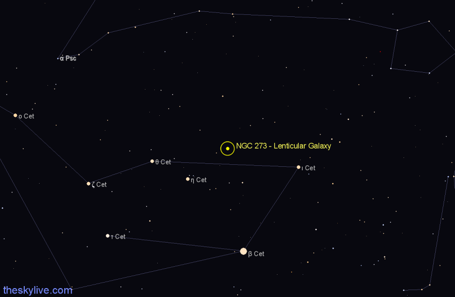 Finder chart NGC 273 - Lenticular Galaxy in Cetus star