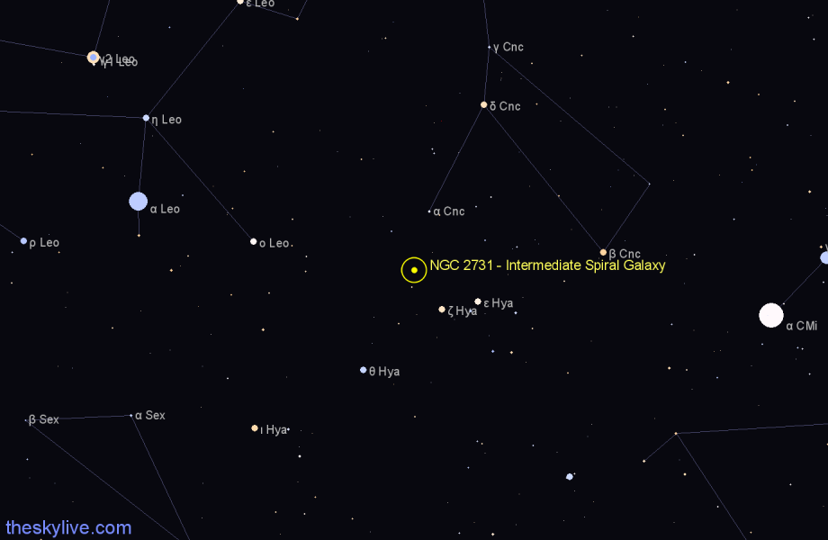 Finder chart NGC 2731 - Intermediate Spiral Galaxy in Cancer star