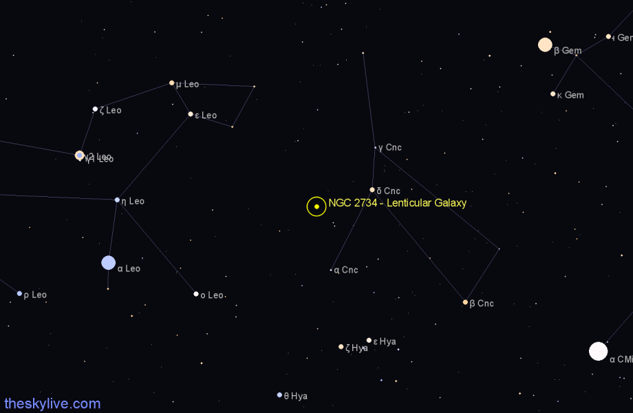 Finder chart NGC 2734 - Lenticular Galaxy in Cancer star