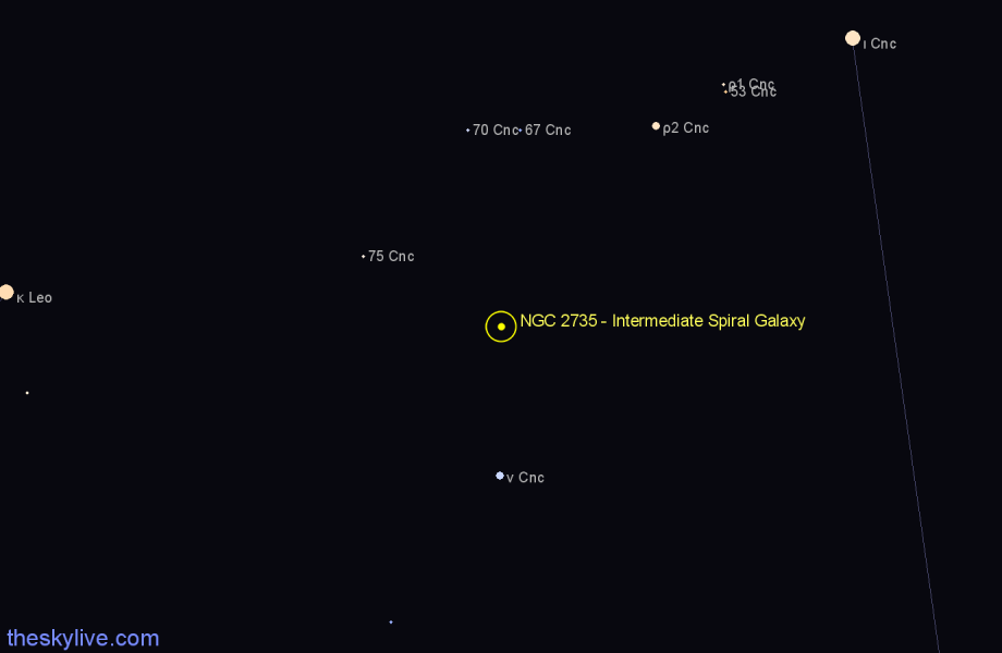 Finder chart NGC 2735 - Intermediate Spiral Galaxy in Cancer star