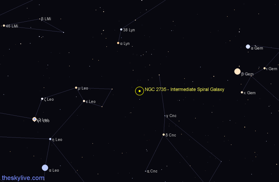 Finder chart NGC 2735 - Intermediate Spiral Galaxy in Cancer star