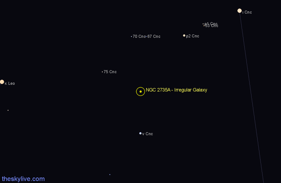 Finder chart NGC 2735A - Irregular Galaxy in Cancer star