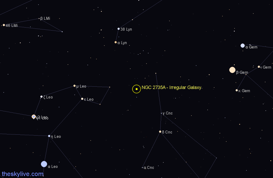 Finder chart NGC 2735A - Irregular Galaxy in Cancer star