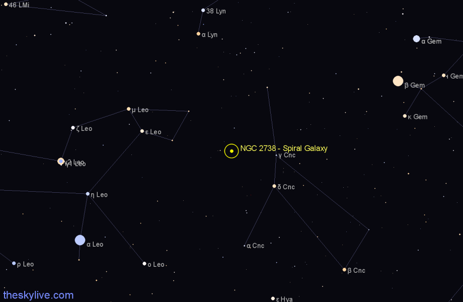 Finder chart NGC 2738 - Spiral Galaxy in Cancer star