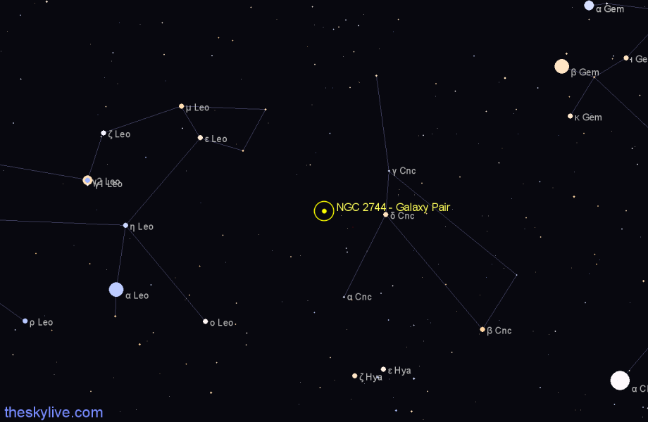 Finder chart NGC 2744 - Galaxy Pair in Cancer star